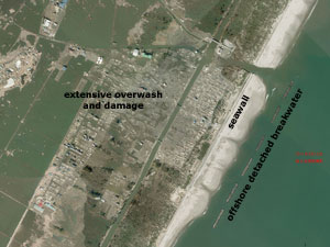 Aerial satellite image of Arahama Beach in 2011.