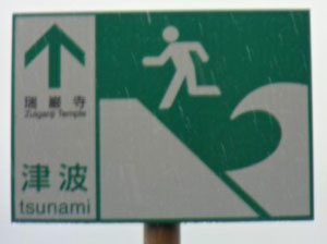 Photo of tsunami sign in Matsushima, April 2010.