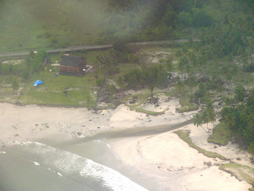 Aerial photo of beach after tsunami.