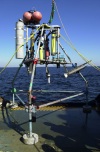 Figure 2. Image of Instrumented tripod on deck of U.S. Coast Guard (USCG) Cutter Marcus Hanna.