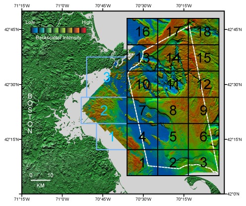 Figure 1b.  Boundaries of Stellwagen Bank and western Massachusetts Bay.
