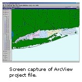 Screen capture of ArcView Project display with the navigation tracklines for Long Island Sound.