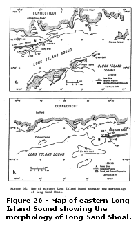 Figure 26 - Map of eastern Long Island Sound showing the morphology of Long Sand Shoal.  Larger image will open in new browser window.
