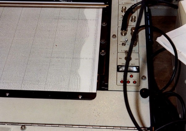 Seismic record being used to verify a target during coring cruise AT-88-1.