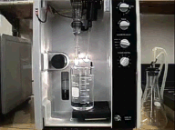Image shows close-up view of  sample stand (tube and electrodes).