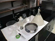 Photo showing items required to complete wet sieving process.
