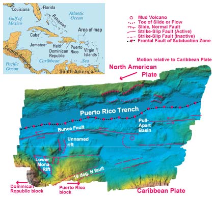 Perspective view of the seafloor of the Atlantic Ocean and the Caribbean Sea