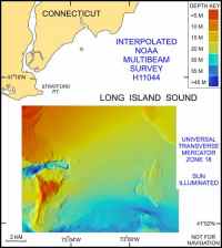 Figure 8. mage shows the interpolated and regridded multibeam bathymetry from NOAA  survey H11044 in north-central Long Island Sound off Milford, Connecticut.