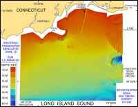 Figure 9. Image shows the interpolated and regridded multibeam bathymetry from NOAA survey H11045 in north-central Long Island Sound off Bridgeport, Connecticut.