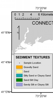 Distribution of surficial sediments off Bridgeport, Connecticut.