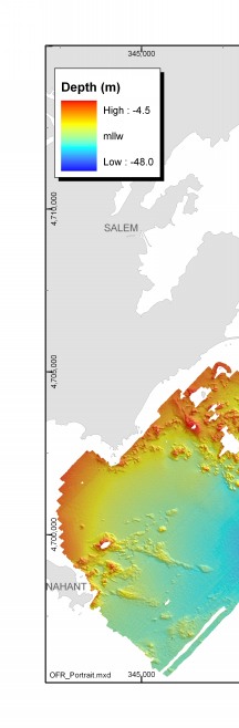 Figure 3.2. Shaded-relief map of the survey area offshore of northeastern Massachusetts.