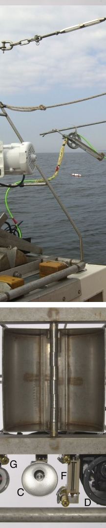 Figure 3.6. Photograph of Mini SEABOSS and winch on the deck of the RV Rafael.