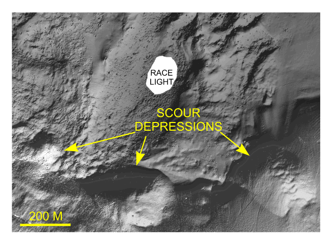 Figure 21. Detailed planar view of the multibeam DTM showing circular point-associated scour depressions, presumably formed by strong eddies off Race Point. 