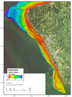 Figure 12. Map showing the bathymetry of the study area based on a SHOALS lidar survey completed in 2001. 