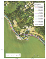 Figure 21. Map showing the historical shoreline positions at Punta Ensenada. 