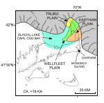 Figure 5. Regional paleogeographic map of Cape Cod and the Islands soon after 18 ka.