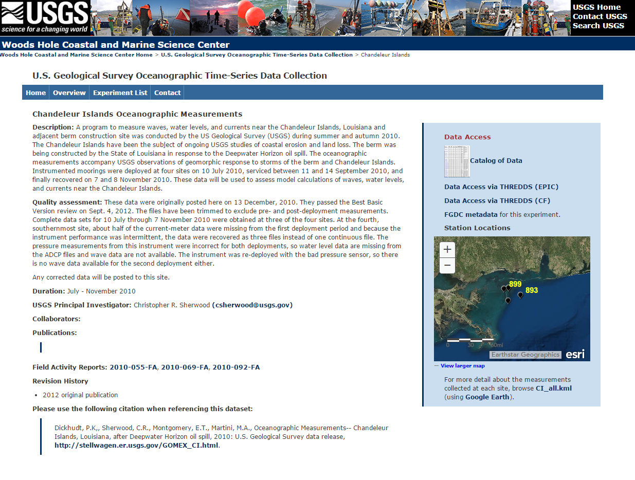 Example experiment page, which also functions as the landing page for new experiments that have data Digital Object Identifiers (DOIs).