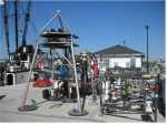 Figure 4B. Three types of bottom frames on the dock just prior to loading aboard ship for deployment as part of an experiment offshore of South Carolina.  