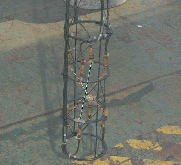 Figure 8.  A Benthic Acoustic Stress Sensor (BASS) employs has four pairs of acoustic sensors mounted on two rings spaced 20 cm apart vertically to measure currents. 