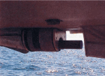 Figure 8. The Reson Seabat 8101 hull mounted in the keel cut out of National Oceanic and Atmospheric Administration Launch 1005. 