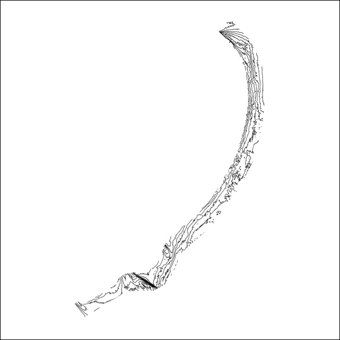 Image of bathymetric contours at 1 m interval as stored within ArcGIS Map Document.