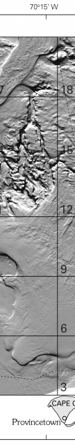 Figure 2.  Sun-illuminated sea floor topographic imagery of the Stellwagen Bank National Marine Sanctuary and Massachusetts Bay region.